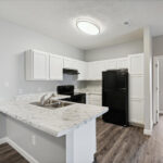Photo of the kitchen in a unit at Towne Park in Troy, Ohio.