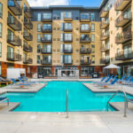 Photo of the courtyard and pool area at the Indigo apartments in Bloomington, Minnesota.