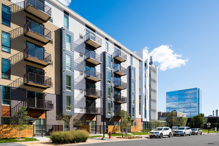 Photo of the outside of the Indigo apartments in Bloomington, Minnesota.