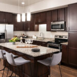 Photo of the kitchen in a unit at the Indigo apartments in Bloomington, Minnesota.