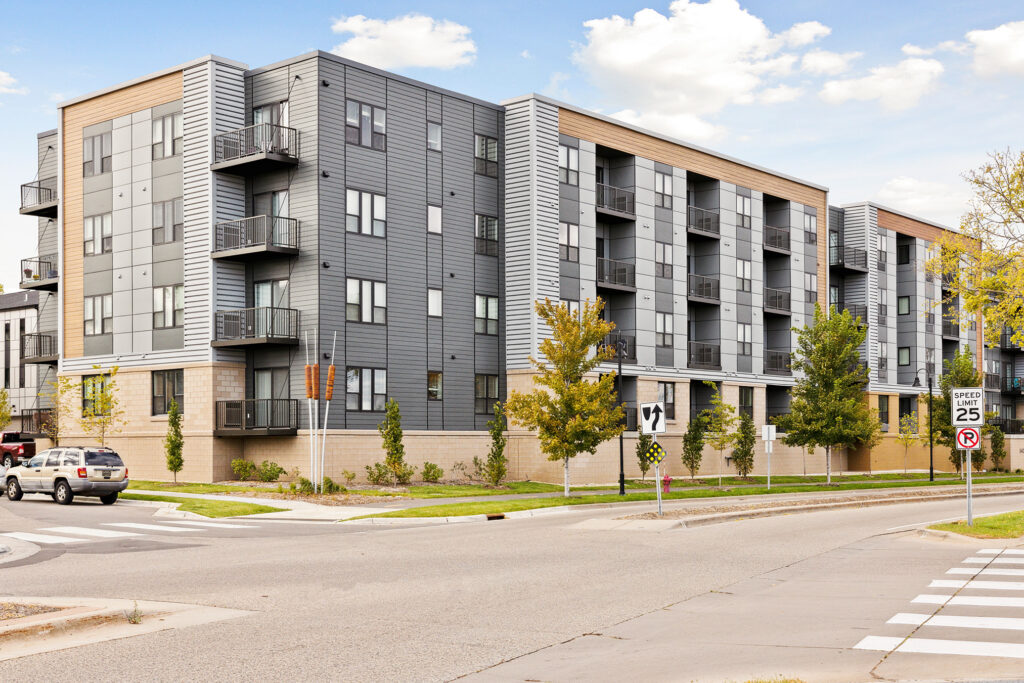 Photo of the exterior of the Rya apartments in Richfield, Minnesota.