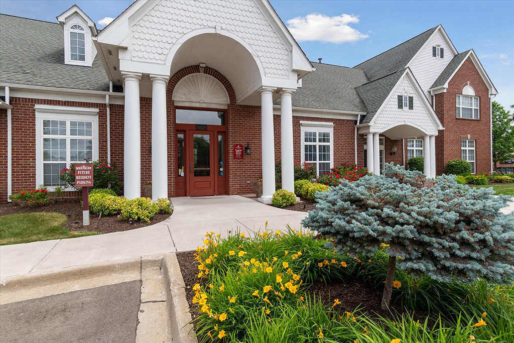 Photo of the front door at the Westbury property in Howell, Michigan.