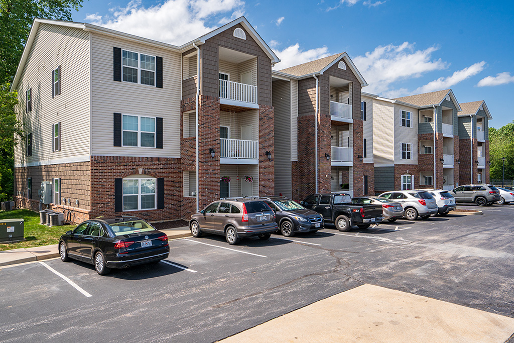 Parking lot and front view of the Vance Station property in Valley Park, Missouri.