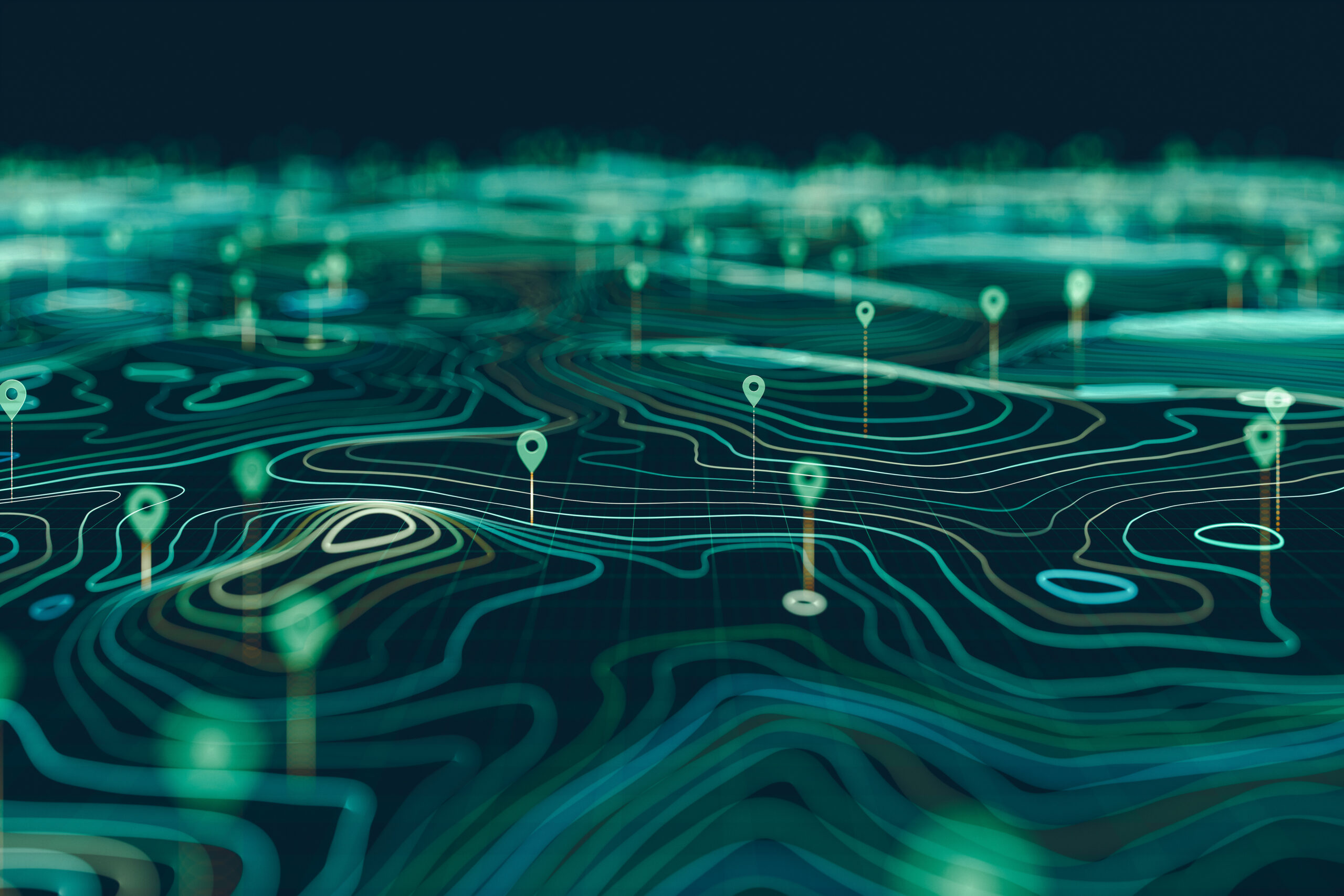 Digital Topographic Map with Location Pins